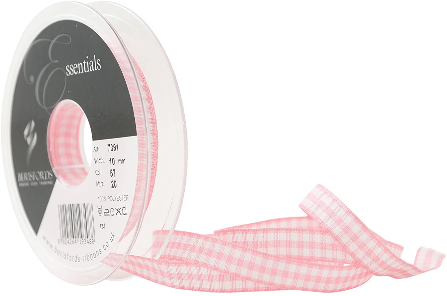 Berisfords 10 mm Gingham Ribbon, Rose