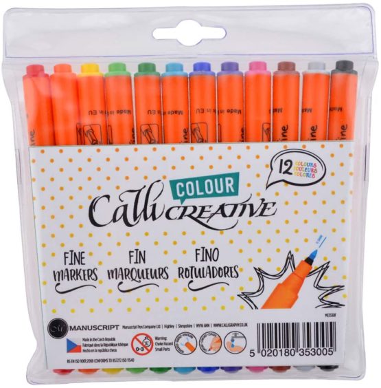 Manuscript Callicreative Fine Pens with 0.5mm Felt Tips, Twelve Variety of Shades – Ideal for Everyday Drawing and Colouring, Card, Assorted
