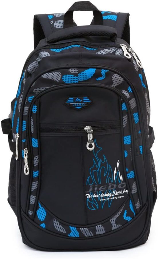 Backpack Boys School Bags Big Bookbags Durable Heavy Duty Student Kids Travel Waterproof (Blue)