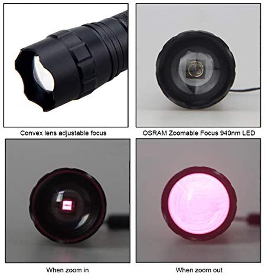 Torcia IR VastFire SK68 A Infrarossi 850/940nm Regolabile, Con Messa A Fuoco E Illuminatore, Nera, Alimentazione A Pila AA O 14500