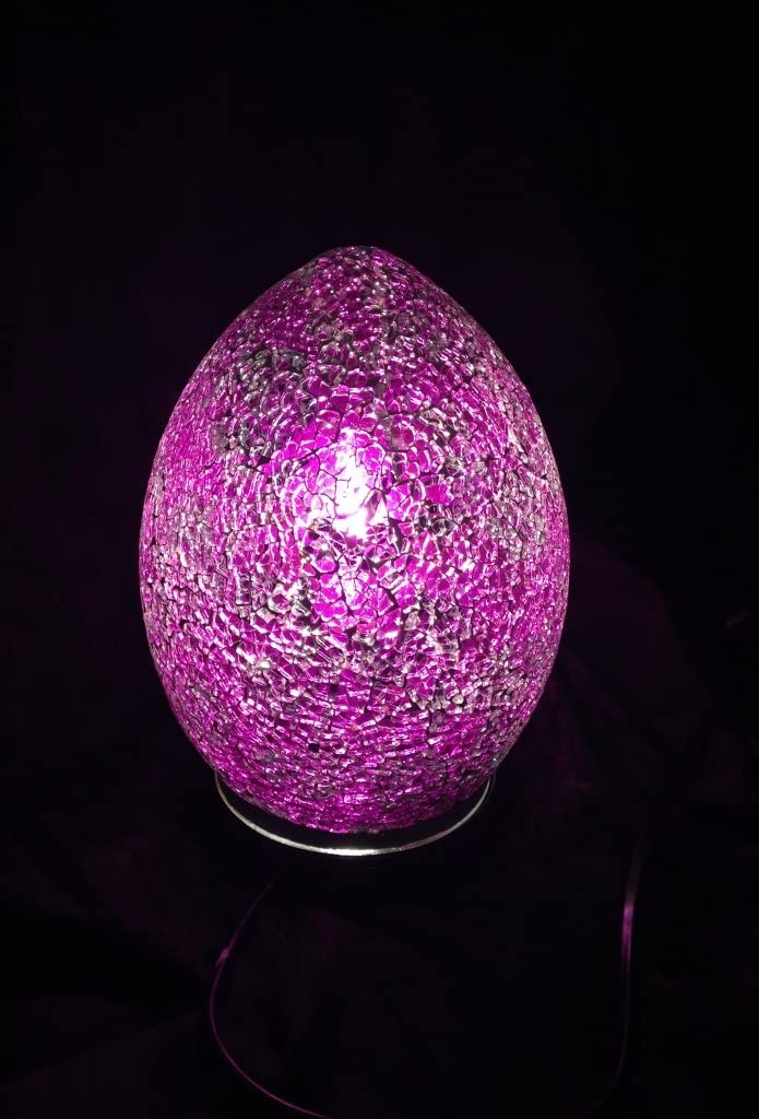 Mosaic Egg Lamp, Glass, Pink Rose, Medium, Measures 30cms in height x 22cms in dia. with a base dia. of 7.5cms