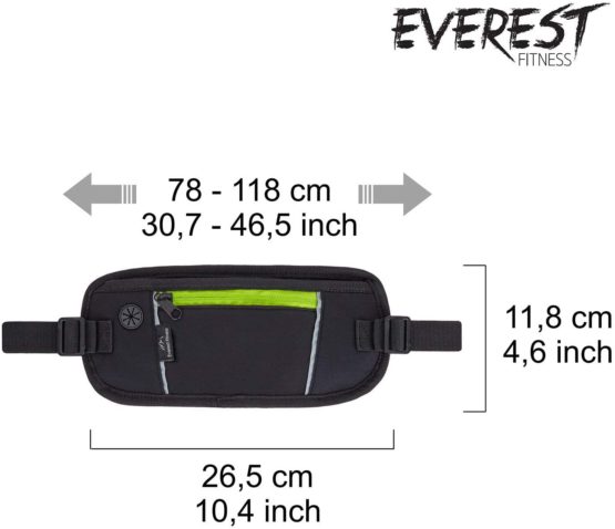 EVEREST FITNESS Running Belt with smartphone and money pocket in black, including reflector strips for increased visibility in the dark - waist bag/hip bag/belly bag - Image 3