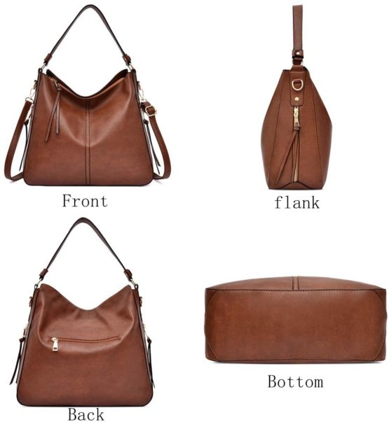 Hobo Handbags for Women Shoulder Bag Large Crossbody Bags with Tassel Leather Gun Tote Brown - Image 3