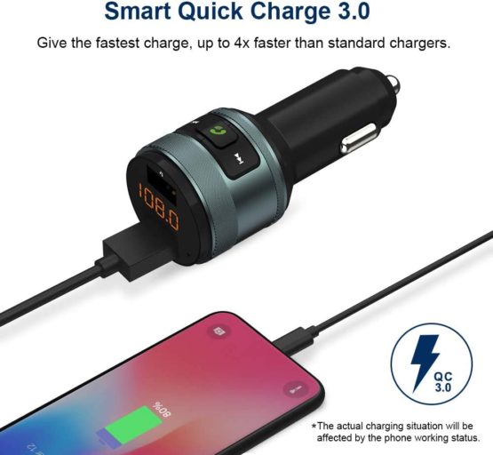 ZeaLife Bluetooth FM Transmitter, Bluetooth Car Adapter with QC 3.0 Fast Charging Port Hands Free Calling Car Charger and Music Player Kit Dual USB Ports Support USB Flash Drive for iPhone/Android - Image 4