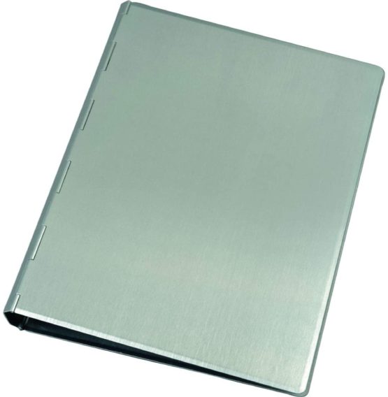 Alassio 40111 Aluminium Ring Binder Notebook Silver Notepad Folder Approx. 24.5 × 18.5 × 2.5 cm, Metal Ring Binder A5 Aluminium Ring Binder for pad A5
