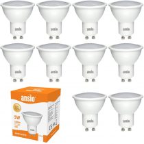 ANSIO GU10 LED Bulbs Pack of 10, Led Light Bulb Warm White, Gu10 Bulbs for Ceiling Lights 5W Equivalent to 35 Watts Halogen Light Bulbs, Non Dimmable, Save up to 85% Energy