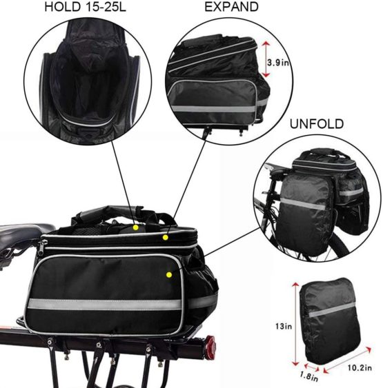 BODECIN Bicycle Pannier, Outdoor Waterproof Multi- function Portable Bicycle Pack Bike Pannier Carrying Luggage Package Rack Panniers Rear Seat Trunk Bag with Rainproof Cover - Image 3