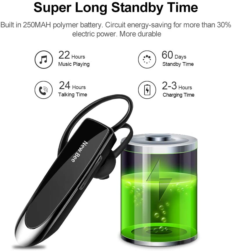 New Bee Bluetooth Earpiece Wireless Bluetooth Headset Handsfree in Ear with Clear Voice Capture Technology Bluetooth In-Ear Headset for iPhone Samsung Huawei HTC Sony - Image 3