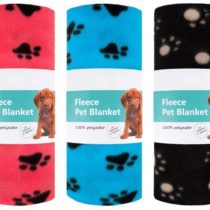 Invero® 3x Set of Pet Dog Cat Pupply Soft Warm Fleece Blanket with Paw Prints for Pet Beds, Floors, Cars, Mat and more - 100cm x 60cm