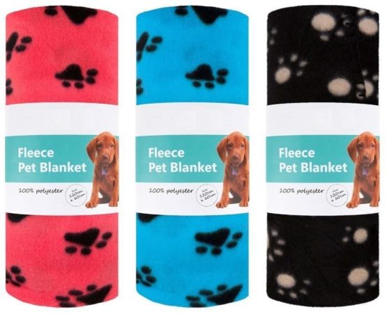 Invero® 3x Set of Pet Dog Cat Pupply Soft Warm Fleece Blanket with Paw Prints for Pet Beds, Floors, Cars, Mat and more - 100cm x 60cm
