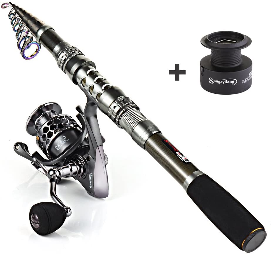 Sougayilang Spinning Fishing Rod and Reel Combos Portable Telescopic Fishing Pole Spinning reels for Travel Saltwater Freshwater Fishing