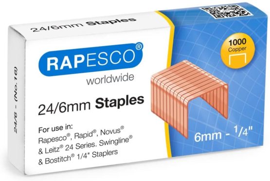 Rapesco S24600Z3 24/6 mm Copper Plated Staples, Box of 1,000