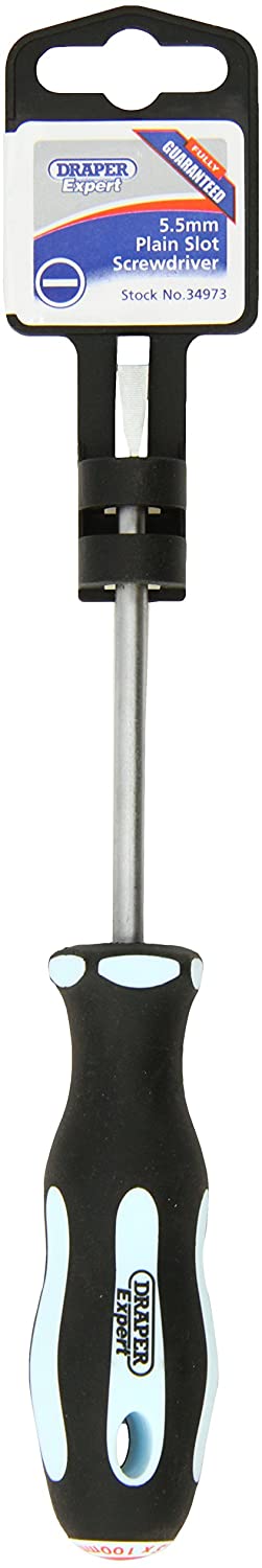 Draper 34973 Expert Plain Slot Soft Grip Parallel Tip Screwdriver, 5.5mm x 100mm, 5.5 X 100 Mm