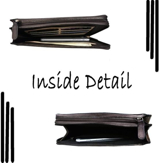 LETEULO Wallets for Women Zipper Around Clutch Wristlet with Transparent Touch Screen for Phone Brown - Image 3