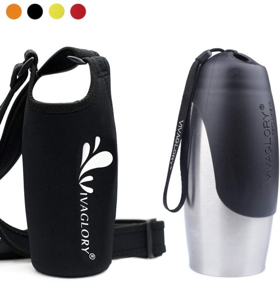 VIVAGLORY 750ml Leak proof Dog Water Bottle with Black Neoprene Bottle Holder for Walking and Hiking