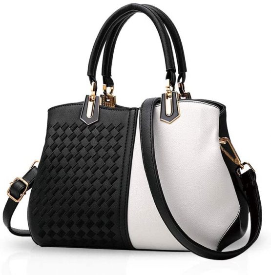 NICOLE&DORIS Women Lady Handbags Shoulder Bag Crossbody Bag Tote Satchel Purse PU Leather Black&White