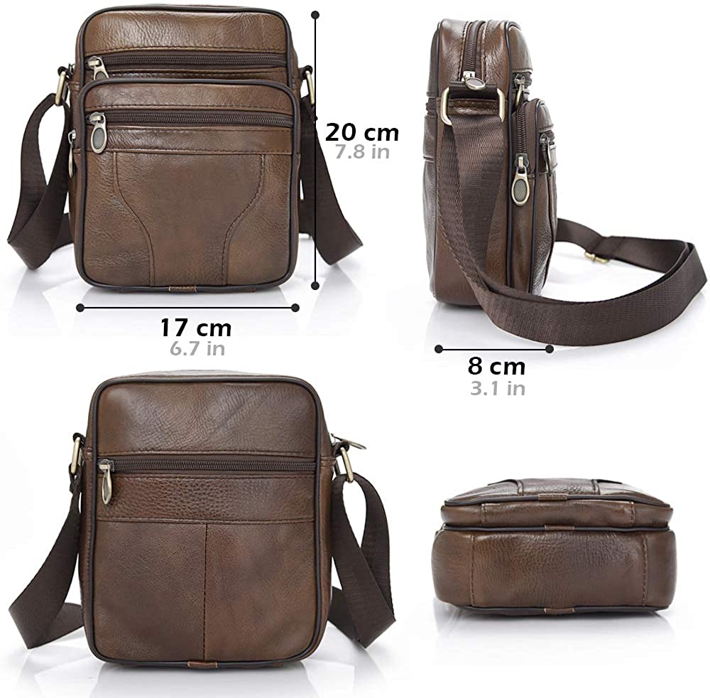 SPAHER Mens Real Leather Shoulder Bag Vintage Crossbody Bag Travel ...