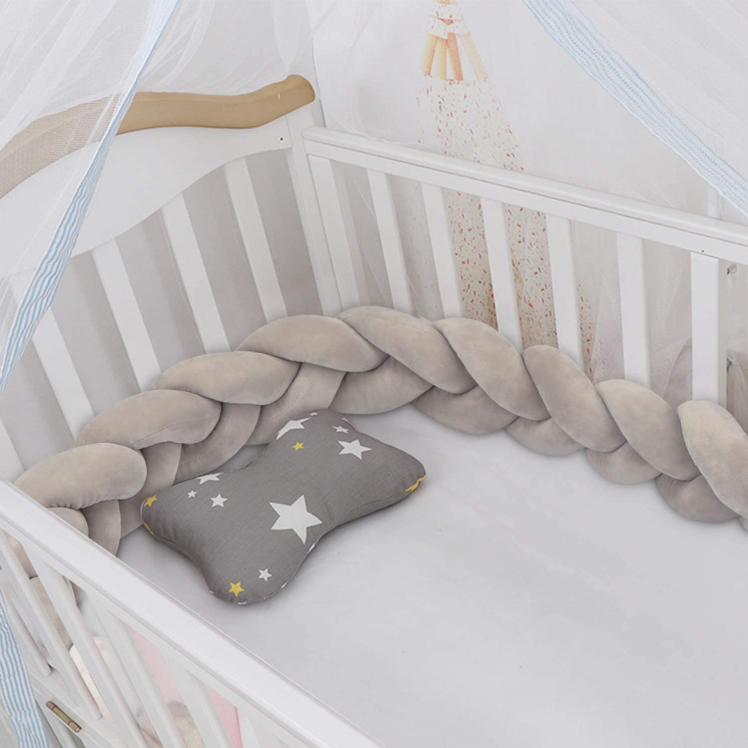 Luchild Braided Crib Bumper, 78.7 inch/2m Baby Cot Bumper, Crib Bumper Wrap Around Protection