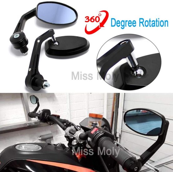 Motorcycle Side Mirror 7/8" 22mm Handlebar Bar End Mirrors for Scooter Cruiser Chopper-Black - Image 3