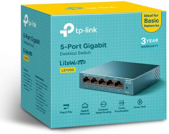 TP-Link LS105G 5-Port Desktop/Wallmount Gigabit Ethernet Switch, Ethernet Splitter, Plug & Play, Desktop, Steel Case - Image 4
