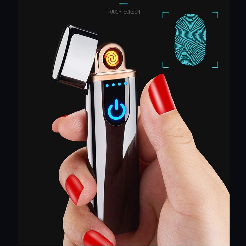 Wiber Rechargeable USB Electronic Lighter Fingerprint Touching LED Sensor Screen Double-sided Ignition Windproof Flameless Candle Lighter - Image 2