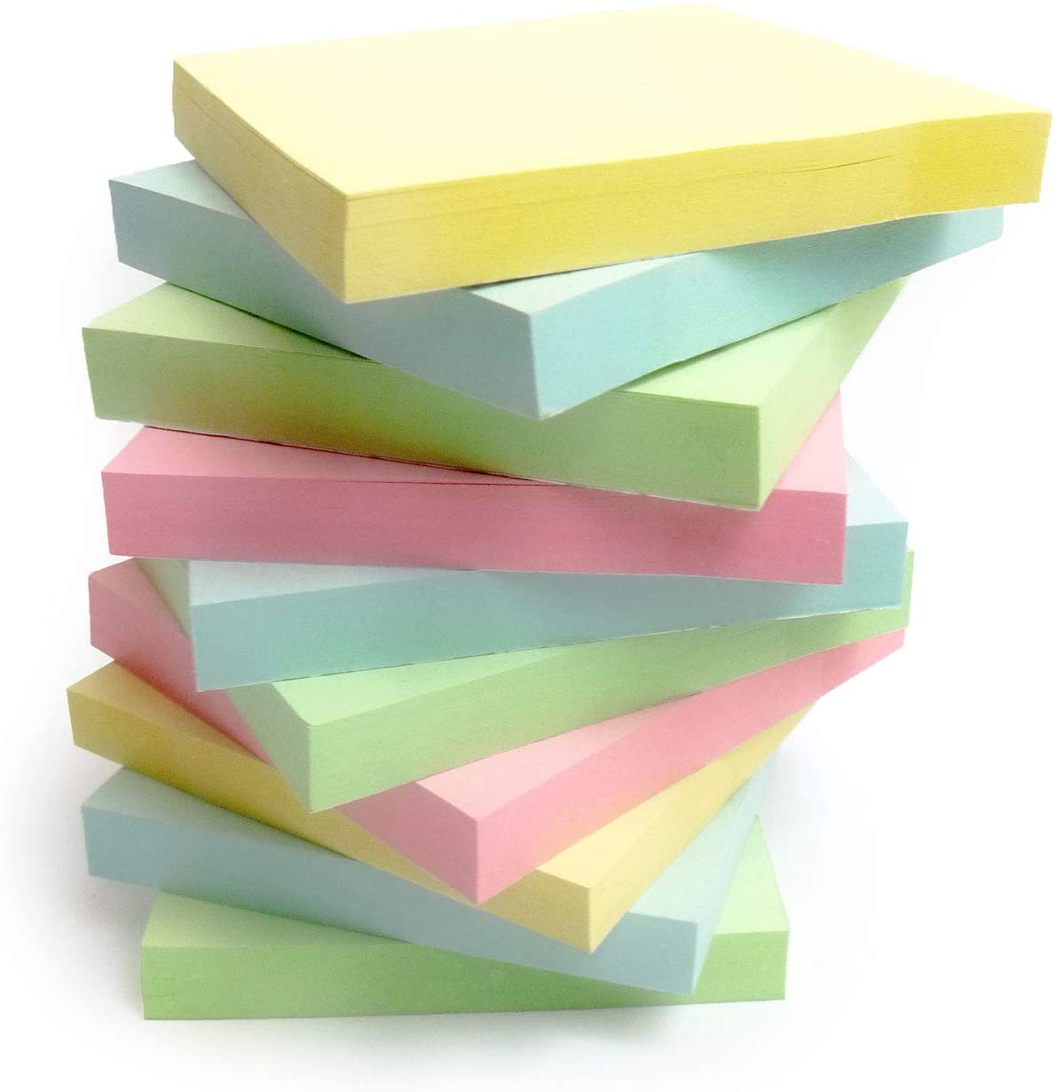 400 Pastel Sticky Notes (76x76mm) - Colourful Removable Adhesive Memo Pads in Blue, Pink, Green, Yellow, 4 Pads (1 Pack)