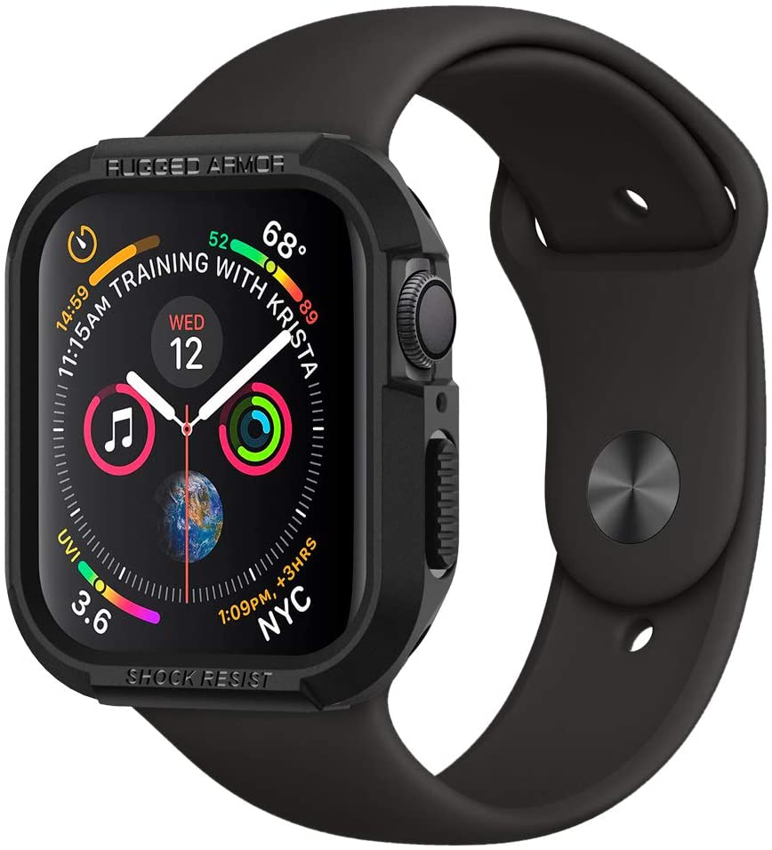 Spigen Rugged Armor Case Compatible with Apple Watch Case for Series 9/8/7 45mm and 44mm Series 6/SE/5/4 - Black