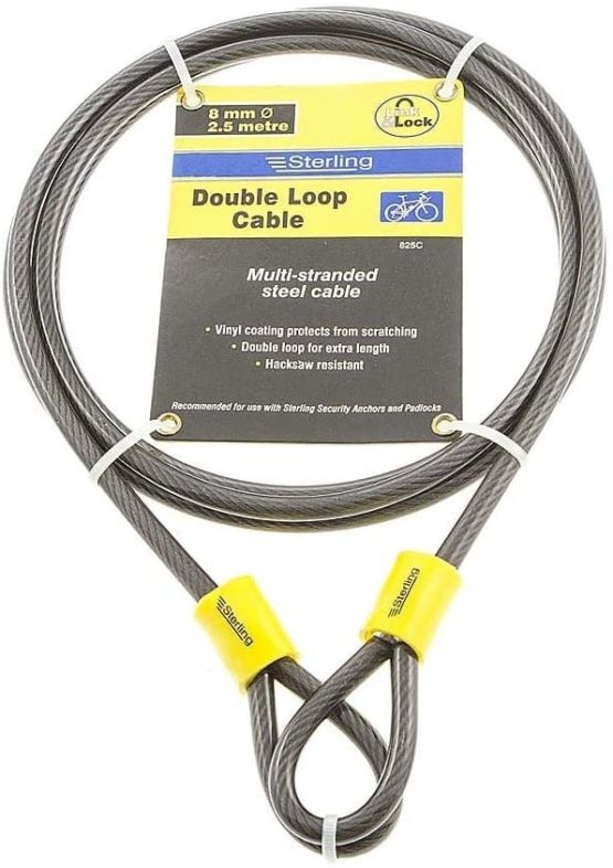 Burg-Wächter 825C 8mm x 2.5m Double Loop Vinyl Coated Multi-Stranded Braided Steel Cable with Self Coiling-Black