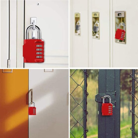 Combination Padlock Heavy Duty Lock - BeskooHome [ 2 Pack] Waterproof 4-Digit Combination Lock for School, Gym, Outdoor Shed Locker - [Red] - Image 2