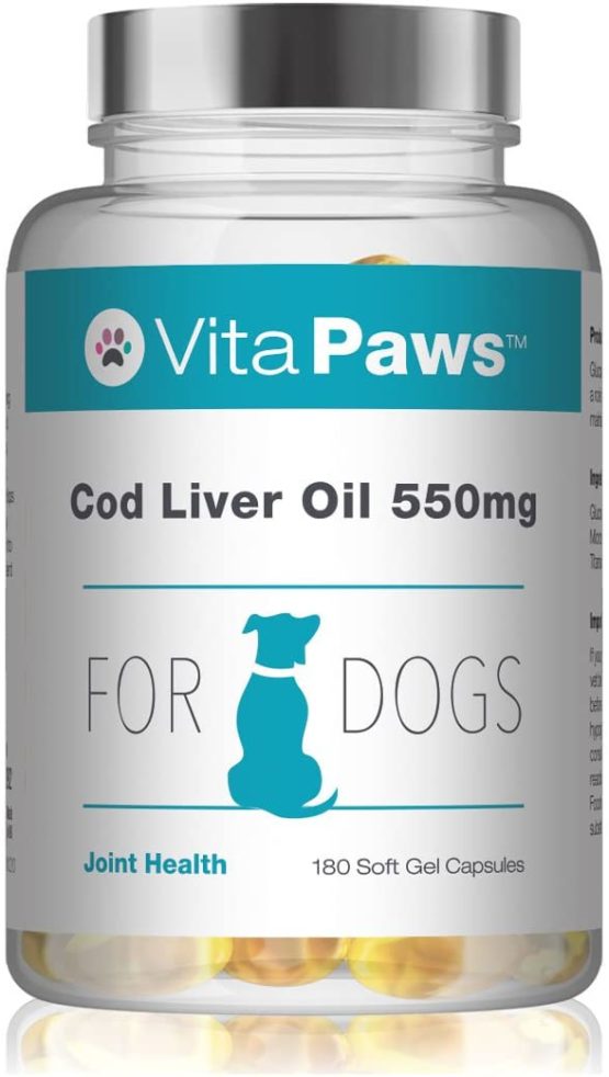 Cod Liver Oil for Dogs 550mg | 180 Soft Gel Capsules | Support The Health of The Skin and Coat | Manufactured in The UK