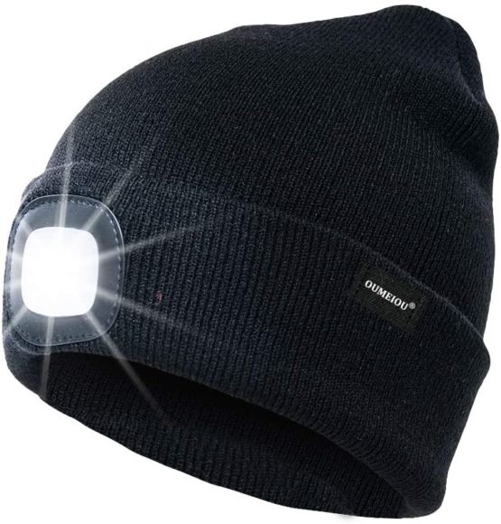 Oumeiou New Warm Bright LED Lighted Beanie Cap Unisex Rechargeable Headlamp Hat Multi-color