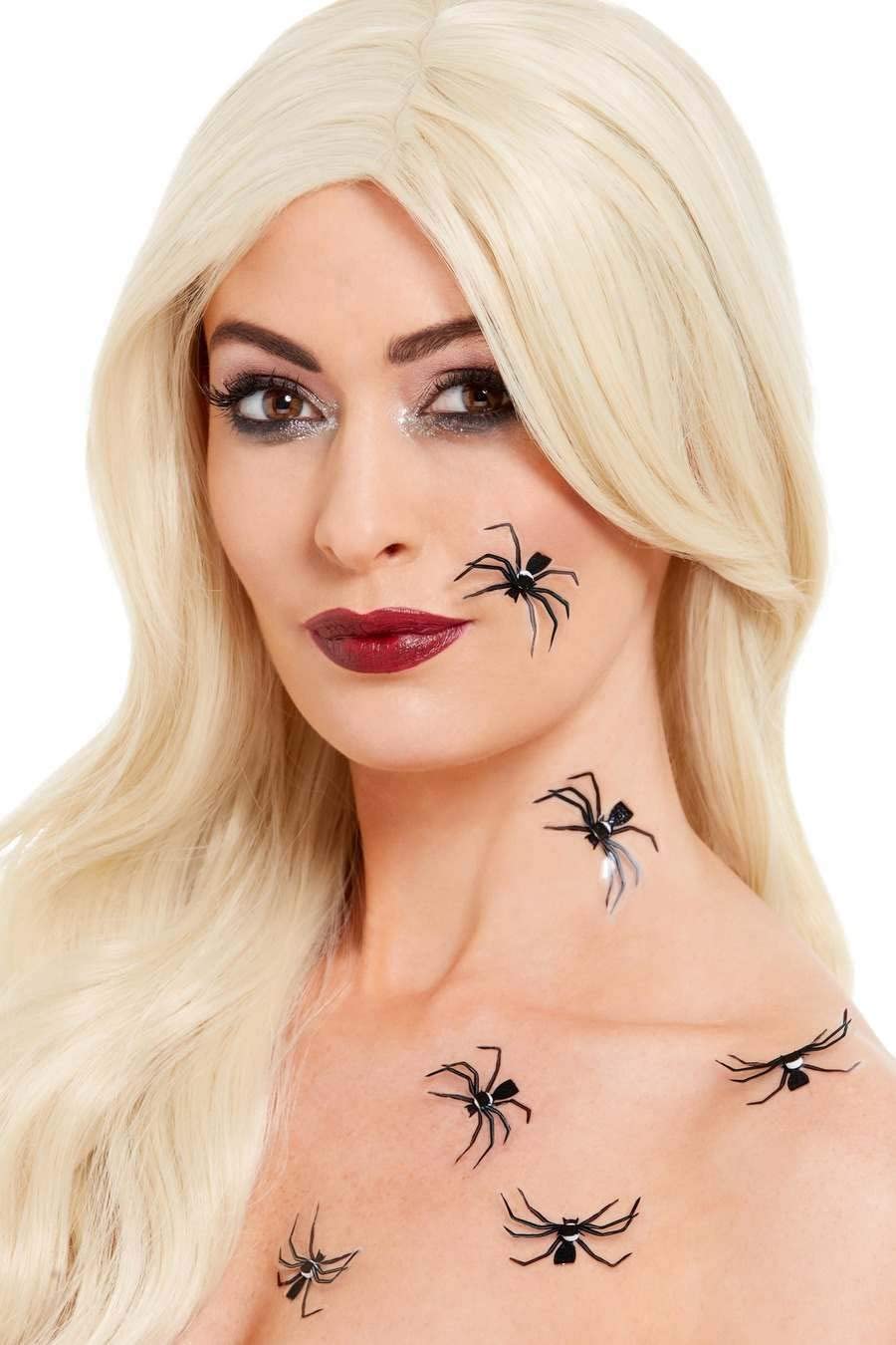 Smiffys Make-Up FX, 3D Spider Stickers, Black, 6pcs, Adults