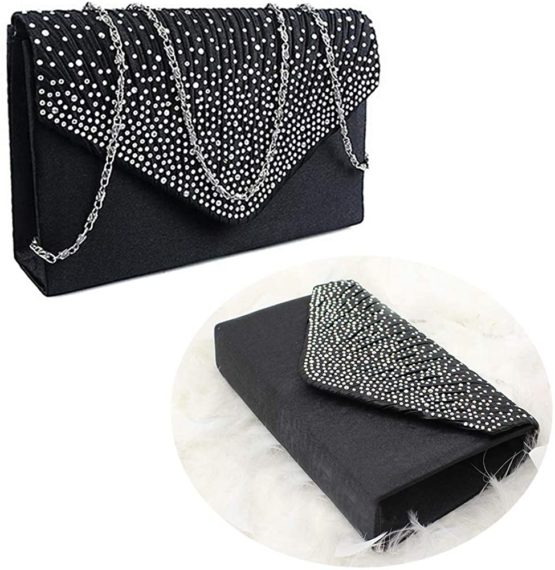 Women Diamante Envelope Clutch Evening Handbag Purse