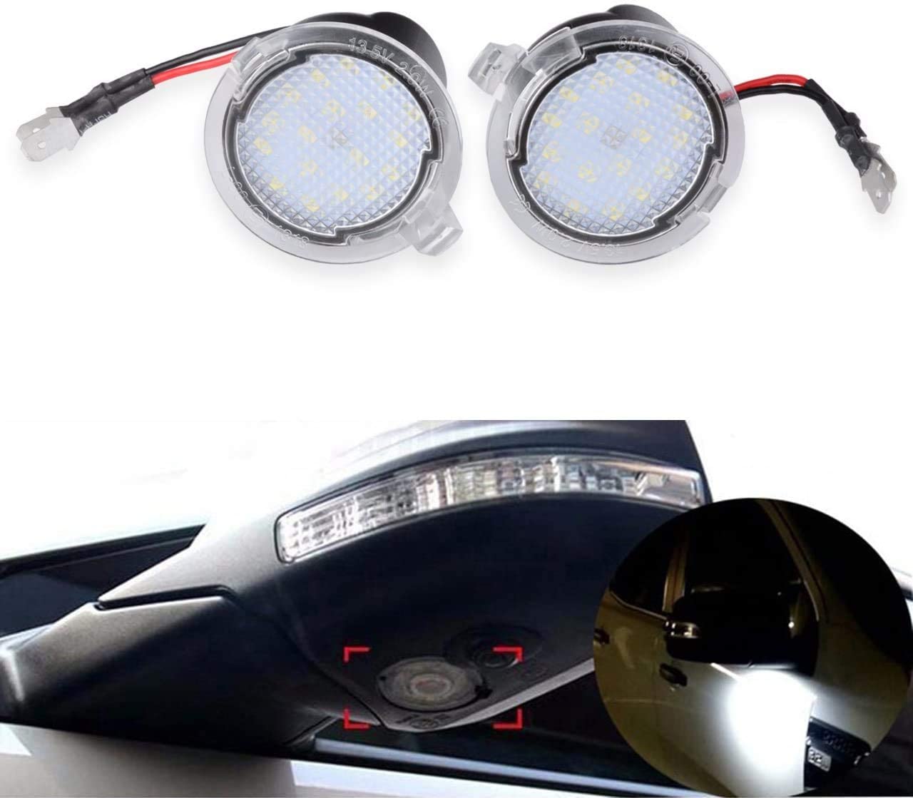 NATGIC 2pcs LED Front Under Mirror Light Rearview Mirror Lights Car Side Rearview Mirror Puddle Lights Car Welcome Light 12V - White