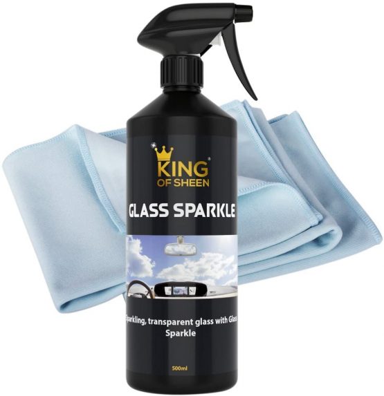 King of Sheen Glass Sparkle Car Glass Cleaner and Car Glass Polish with Professional Glass Microfibre Cloth, Sparkling Transparent Glass Effortlessly, 500ml