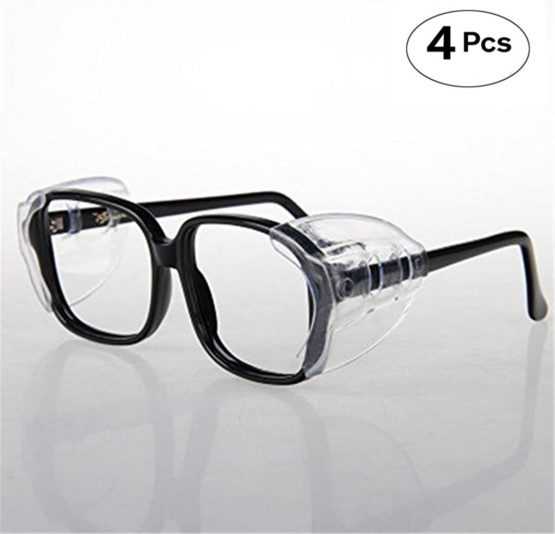 CAREOR Eyeglass Wing, Anti-Slip On Clear Side Shields for Safety Glasses, Safety Glasses Flexible Side Shields- Fits Small/Medium/Large Eyeglasses (DOUBLE HOLE-4 PC-M)