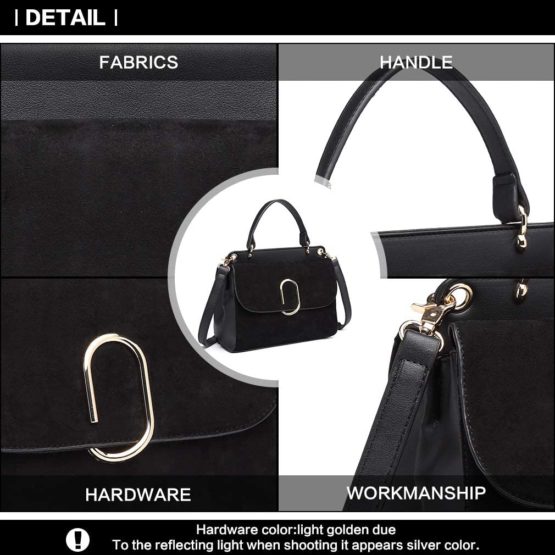 Miss Lulu Women Top Handle Bag Suede Handbags Shoulder Crossbody Bag For Work Shopping Travel Pu Leather (Black) - Image 3