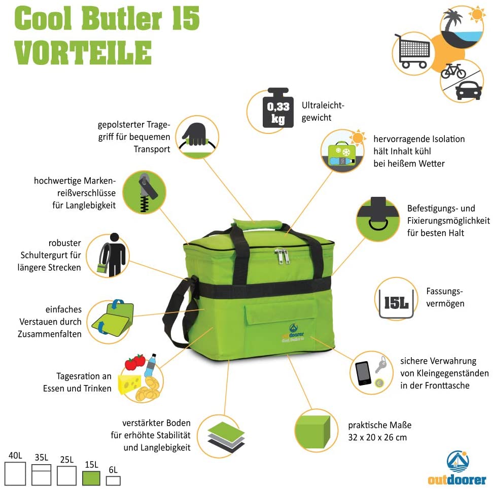Cool bag Cool Butler 15, green, outside pocket by outdoorer, 15 l - Image 2