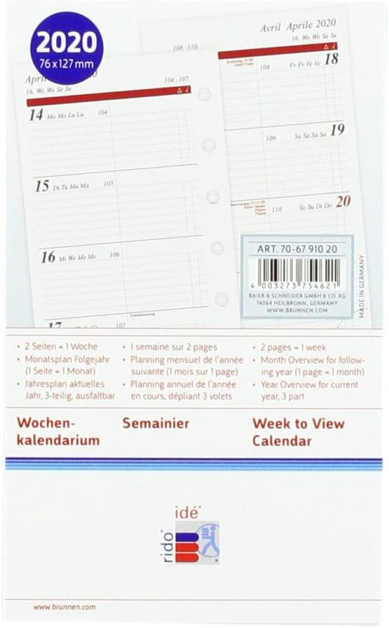 rido/idé 706791020, weekly calendar, schedule systems, 2020, 2 pages = 1 week, sheet size 7.6 x 12.7 cm - Image 2