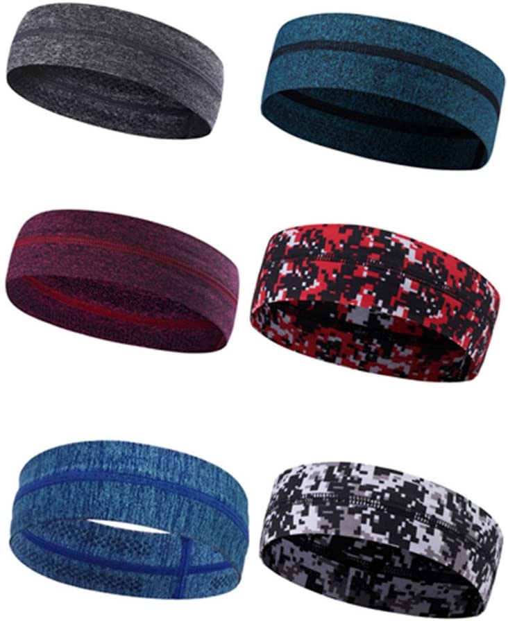 6Pack Men Running Headbands Moisture Wicking Non Slip Basketball Sweatbands Guys Women Sports Hairband Headwrap For Tennis Gym Fitness Excercise,Performance Stretchy & Quick Dr (silicone grey melange)
