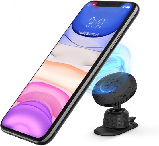 Ringke Gear Car Phone Holder [Black] 2 Metal Plates, Universal 360° Rotation Magnetic Dashboard Cradle Mount for All Vehicles, Smartphone, Mobile Phones, GPS
