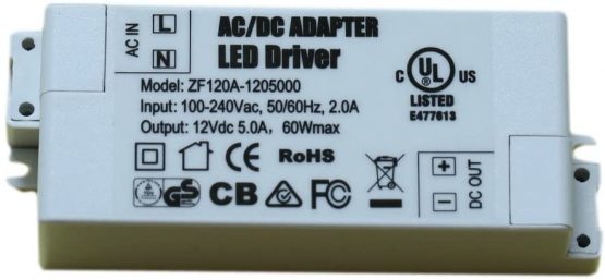 ADOGO® LED Transformer LED Power Supply- 60W 12V DC, 5A - Constant Voltage for LED Strip Lights and G4, MR11, MR16 LED Light Bulbs