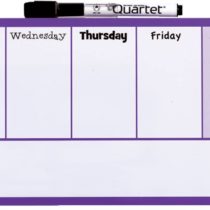 Rexel Weekly Organiser Dry Wipe Personal Whiteboard, Magnetic, 360 x 140 mm, Purple Plastic Frame, Includes Marker and Fitting Kit, White, 1904048