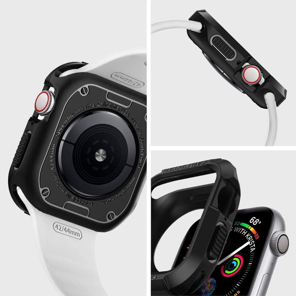 Spigen Rugged Armor Case Compatible with Apple Watch Case for Series 9/8/7 45mm and 44mm Series 6/SE/5/4 - Black - Image 3