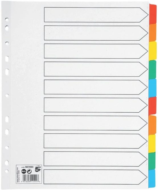 5 Star Maxi Index Extra-wide 230 micron Card with Coloured Mylar Tabs 10-Part A4 White