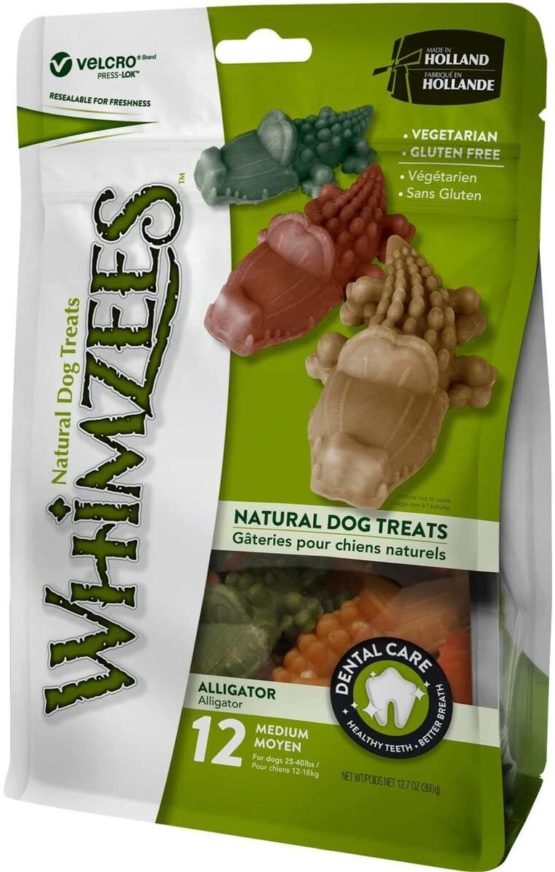 WHIMZEES Natural Dental Dog Chews Long lasting, Medium Alligator, 12 Pieces