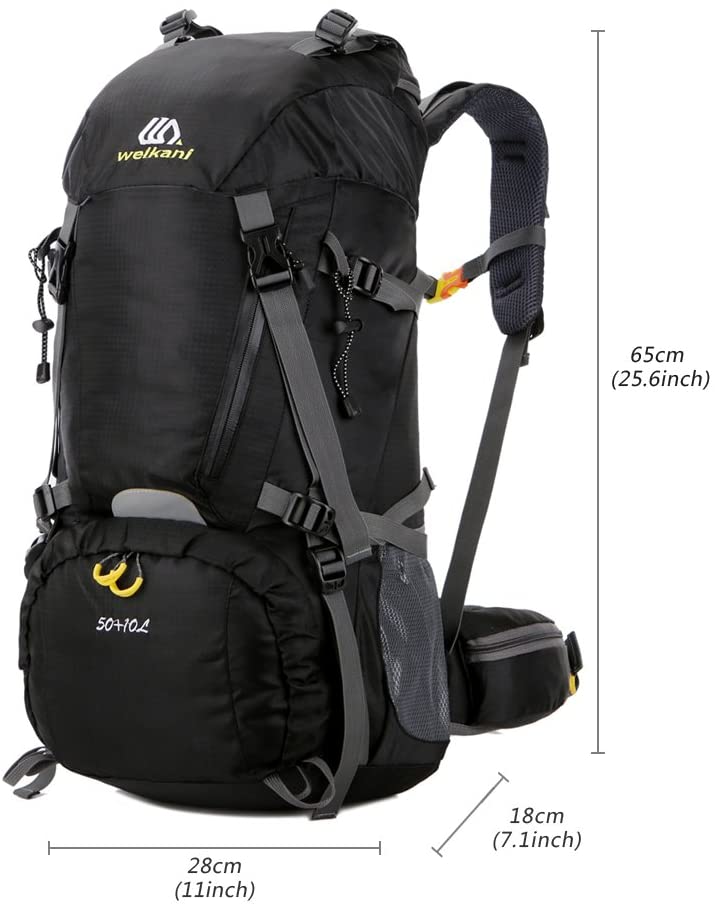 SHADOW DOMAIN Hiking Backpack, 50L 60L 65L + 5L Nylon Large Capacity to meet Sport Camping Travel Trekking Rucksacks Pack Mountaineering Climbing Knapsack (01 Black, 50L+10L) - Image 2