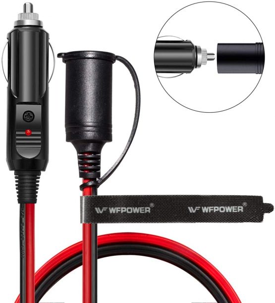 WOWLED Cigarette Lighter Extension Cord 16AWG 12ft, Heavy Duty Pure Copper Core Wire Cable with 15A Fuse, DC Extension Cord 12V/24V for Car Charger, Tire Inflator, Compressor Pump, Cleaner, Camping