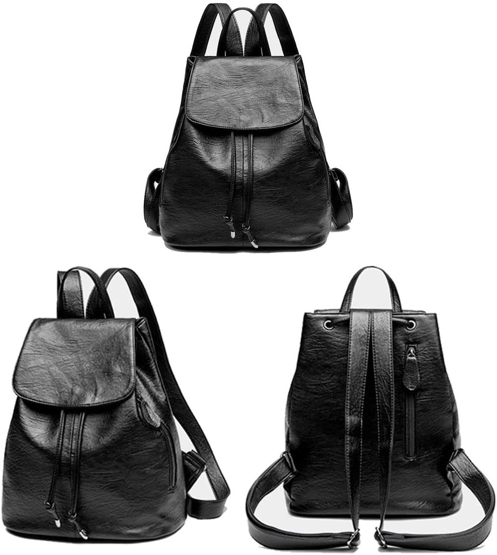 Monitika Women Backpack Leather Waterproof Fashion Drawstring Anti-theft Rucksack Travel Casual Bags Black - Image 4