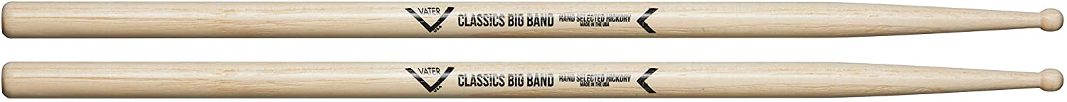 Vater - Classics Big Band (Wood Tip) American Hickory Drumsticks - VHCBBW, Natural, 7a